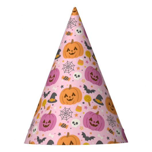Pink Pumpkin Halloween Pattern Party Pet Feesthoedjes (Voorkant)