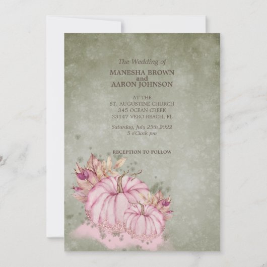 PINK Pumpkin Herfst Harvest - Wedding Invite Kaart (Voorkant)