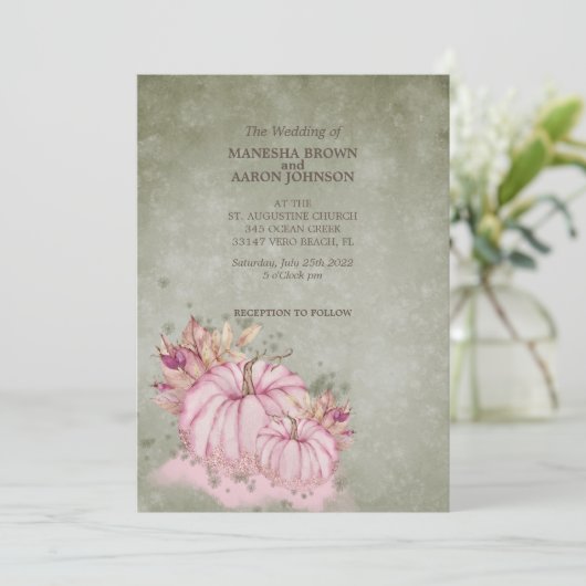 PINK Pumpkin Herfst Harvest - Wedding Invite Kaart (Staand voorkant)