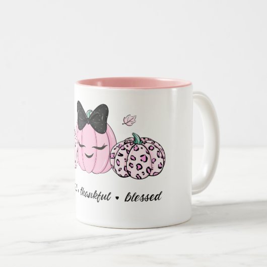 Pink Pumpkin Thanksgiving  Tweekleurige Koffiemok (Voorkant rechts)