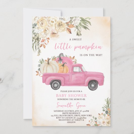 Pink Pumpkin Truck Baby shower Kaart (Voorkant)