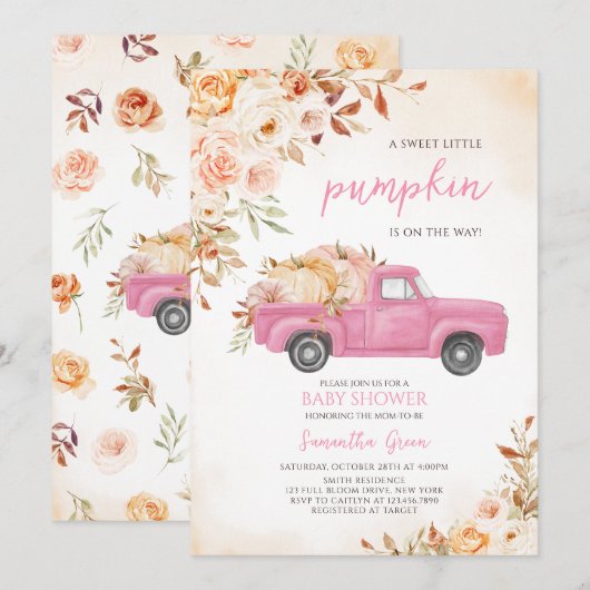 Pink Pumpkin Truck Baby shower Kaart (Voorkant / Achterkant)