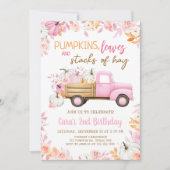 Pink Pumpkin Truck Fall Birthday  Kaart (Voorkant)