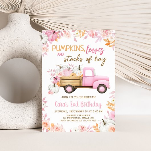 Pink Pumpkin Truck Fall Birthday  Kaart