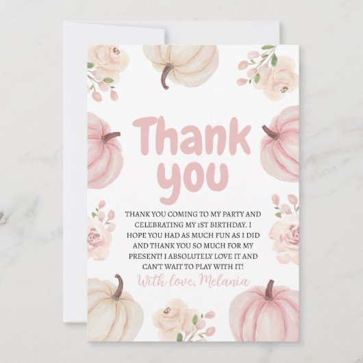 Pink Pumpkin Verjaardag Bedankt Card Kaart (Voorkant)