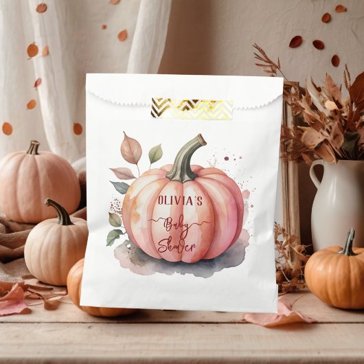 Pink Pumpkin Watercolor Boho Baby Girl Shower Bedankzakje