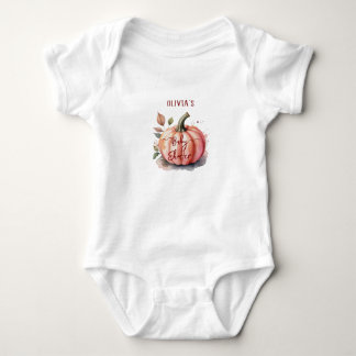 Pink Pumpkin Watercolor Boho Baby Girl Shower Romper