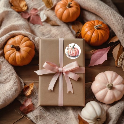 Pink Pumpkin Watercolor Boho Baby Girl Shower Ronde Sticker