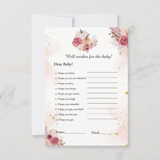 Pink Pumpkin wenst voor het baby shower spel Kaart (Voorkant)