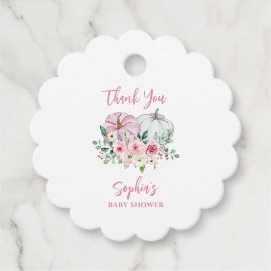 Pink Pumpkins Baby shower Bedankt Bedankjes Labels (Voorkant)