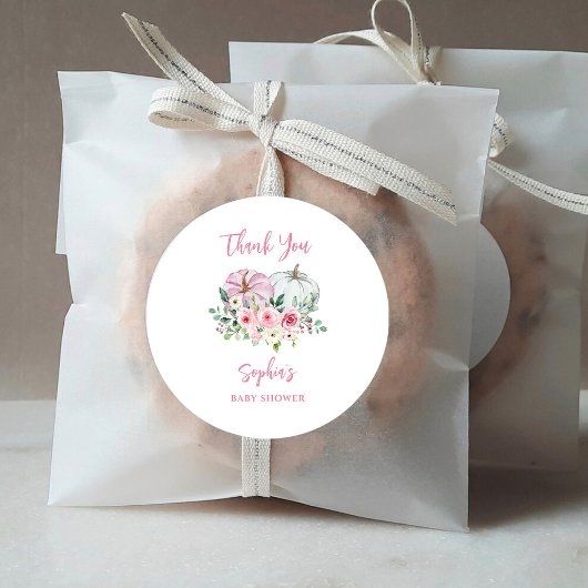Pink Pumpkins Baby shower Bedankt Ronde Sticker