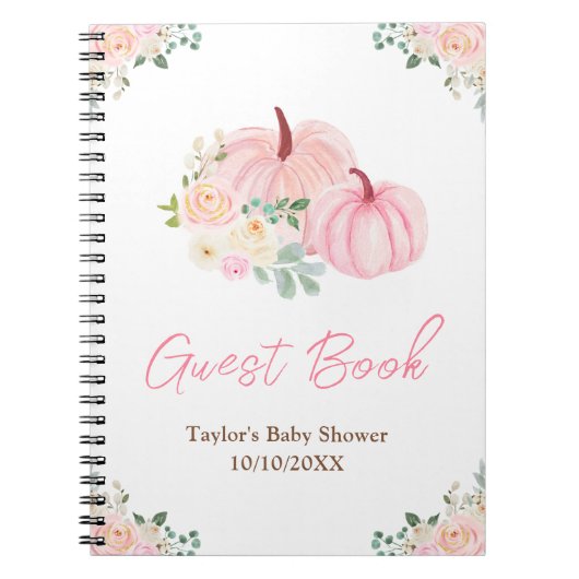 Pink Pumpkins Floral Baby shower gastenboek Notitieboek (Voorkant)
