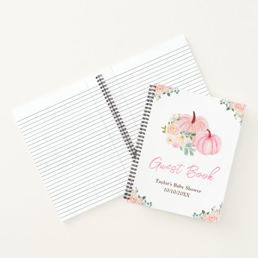 Pink Pumpkins Floral Baby shower gastenboek Notitieboek (Binnen)