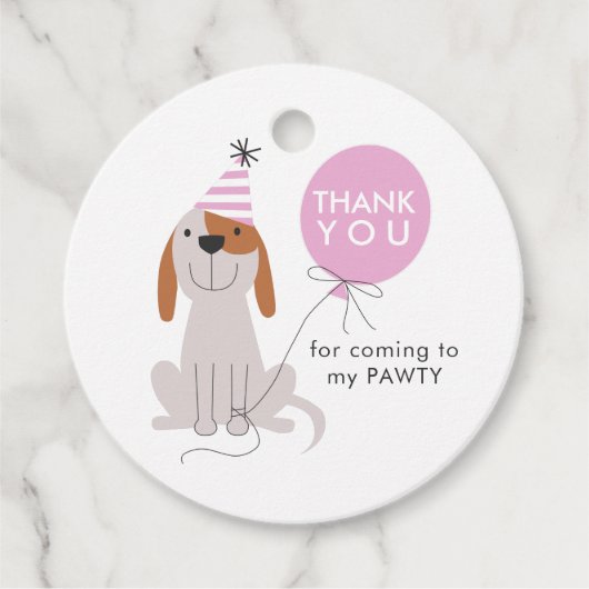 Pink Puppy Dog Birthday Party Bedankjes Labels (Voorkant)