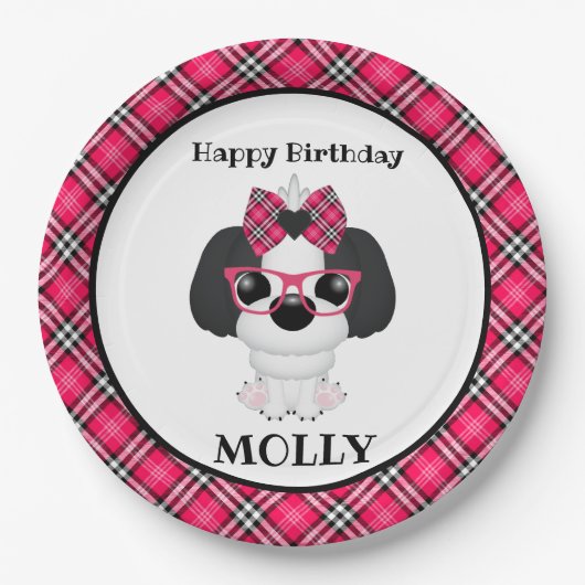 Pink Puppy Dog gepersonaliseerd Birthday Party Nap Papieren Bordje (Voorkant)