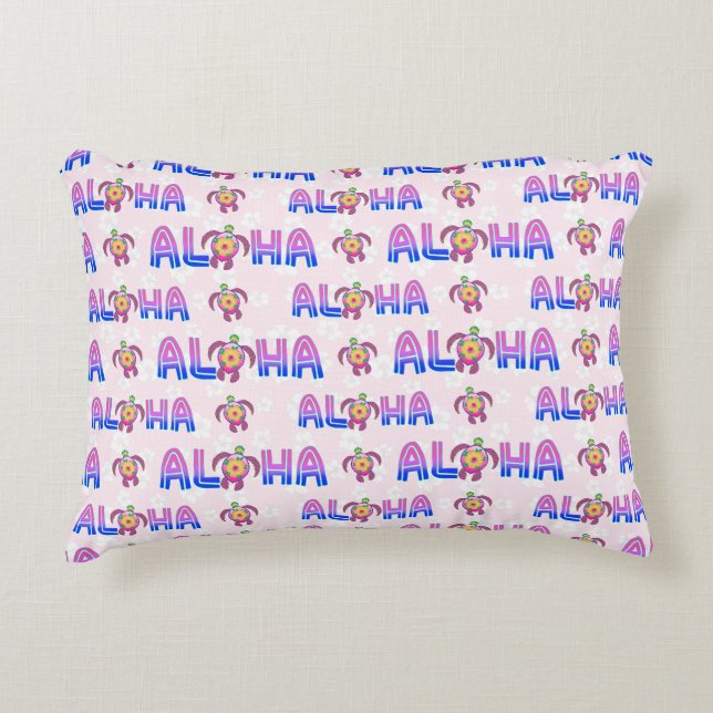 Pink Purple Aloha Hawaiian Tropical Turtle Accent Kussen (Voorkant)