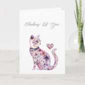 Pink Purple Blush Floral Heart Cat Thinking of you Kaart (Voorkant)