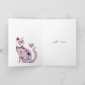 Pink Purple Blush Floral Heart Cat Thinking of you Kaart (Binnen)