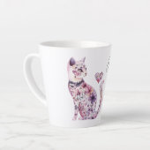 Pink Purple Blush Flowers Heart Love Cat Latte Mok (Linkerhoek)