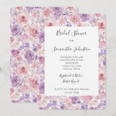 Pink Purple Blush Flowers Hearts Bridal Shower Kaart (Voorkant / Achterkant)