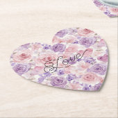 Pink Purple Blush Flowers Hearts Bridal Shower Kartonnen Onderzetters (Gekanteld)