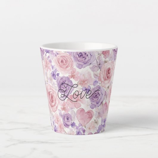 Pink Purple Blush Flowers Hearts Latte Mok (Voorkant)