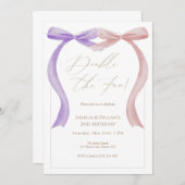 Pink purple bow Twin Birthday Invitation Kaart (Voorkant / Achterkant)