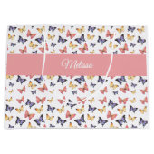 Pink Purple Butterflies Custom Name Groot Cadeauzakje (Voorkant)
