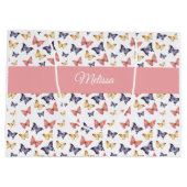 Pink Purple Butterflies Custom Name Groot Cadeauzakje (Achterkant)