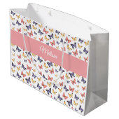 Pink Purple Butterflies Custom Name Groot Cadeauzakje (Achterkant Gekanteld)