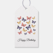 Pink Purple Butterflies Happy Birthday Script Cadeaulabel (Voorkant)