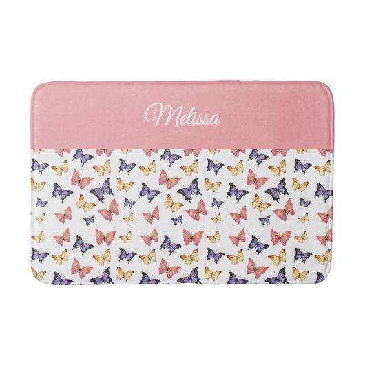 Pink Purple Butterflies Monogram Name Badmat (Voorkant)