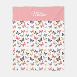 Pink Purple Butterflies Monogram Name Fleece Deken
