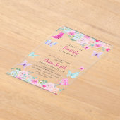 Pink Purple Butterfly Baby Shower  Acryl Uitnodigingen (Laagn)