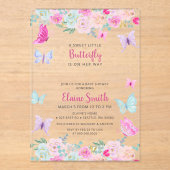 Pink Purple Butterfly Baby Shower  Acryl Uitnodigingen (Voorkant)
