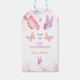 Pink Purple Butterfly Birthday Cadeaulabel