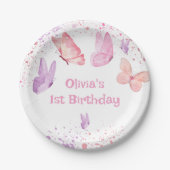 Pink Purple Butterfly Birthday Papieren Bordje (Voorkant)