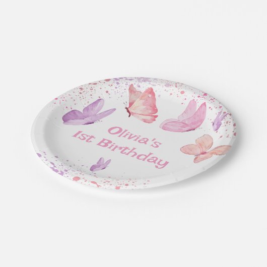 Pink Purple Butterfly Birthday Papieren Bordje (Gekanteld)