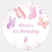 Pink Purple Butterfly Birthday  Ronde Sticker (Voorkant)