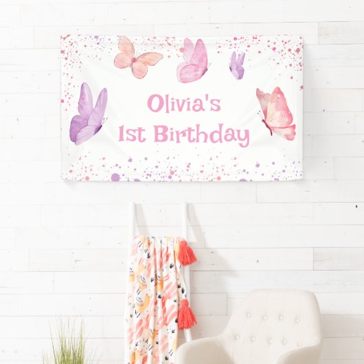 Pink Purple Butterfly Birthday Spandoek (Insitu)