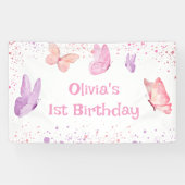Pink Purple Butterfly Birthday Spandoek (Horizontaal)