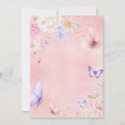 Pink Purple Butterfly Girl First Holy Communion Kaart (Achterkant)