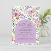 Pink Purple Butterfly Greenery Baby Shower Kaart (Staand voorkant)
