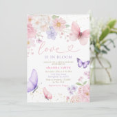 Pink Purple Butterfly Love In Bloom Bridal Shower Kaart (Staand voorkant)