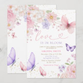 Pink Purple Butterfly Love In Bloom Bridal Shower Kaart (Voorkant / Achterkant)