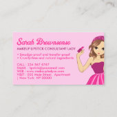 Pink Purple Cartoon Makeup Lipstick Visitekaartje (Achterkant)