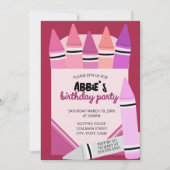 Pink & Purple Crayon Box Birthday Party Invitation Kaart (Voorkant)