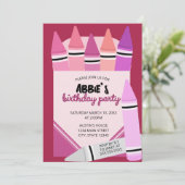 Pink & Purple Crayon Box Birthday Party Invitation Kaart (Staand voorkant)