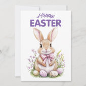 Pink Purple Easter Bunny Floral Happy Easter Card Feestdagenkaart (Voorkant)