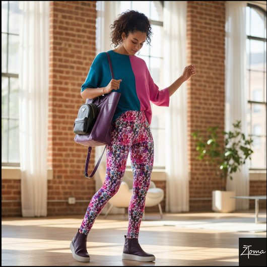 Pink Purple Filtered Crowded Dog Pattern Leggings